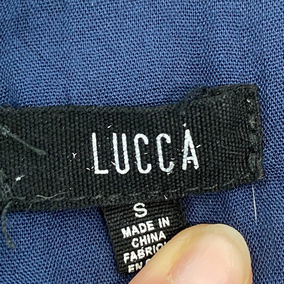 Lucca Navy Blue White Floral Chiffon Ruffle Boho long Sleeve Dress Small - Picture 4 of 9